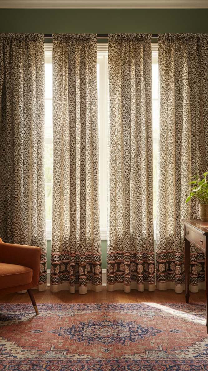 Black Geometric Curtains (Set of Three)