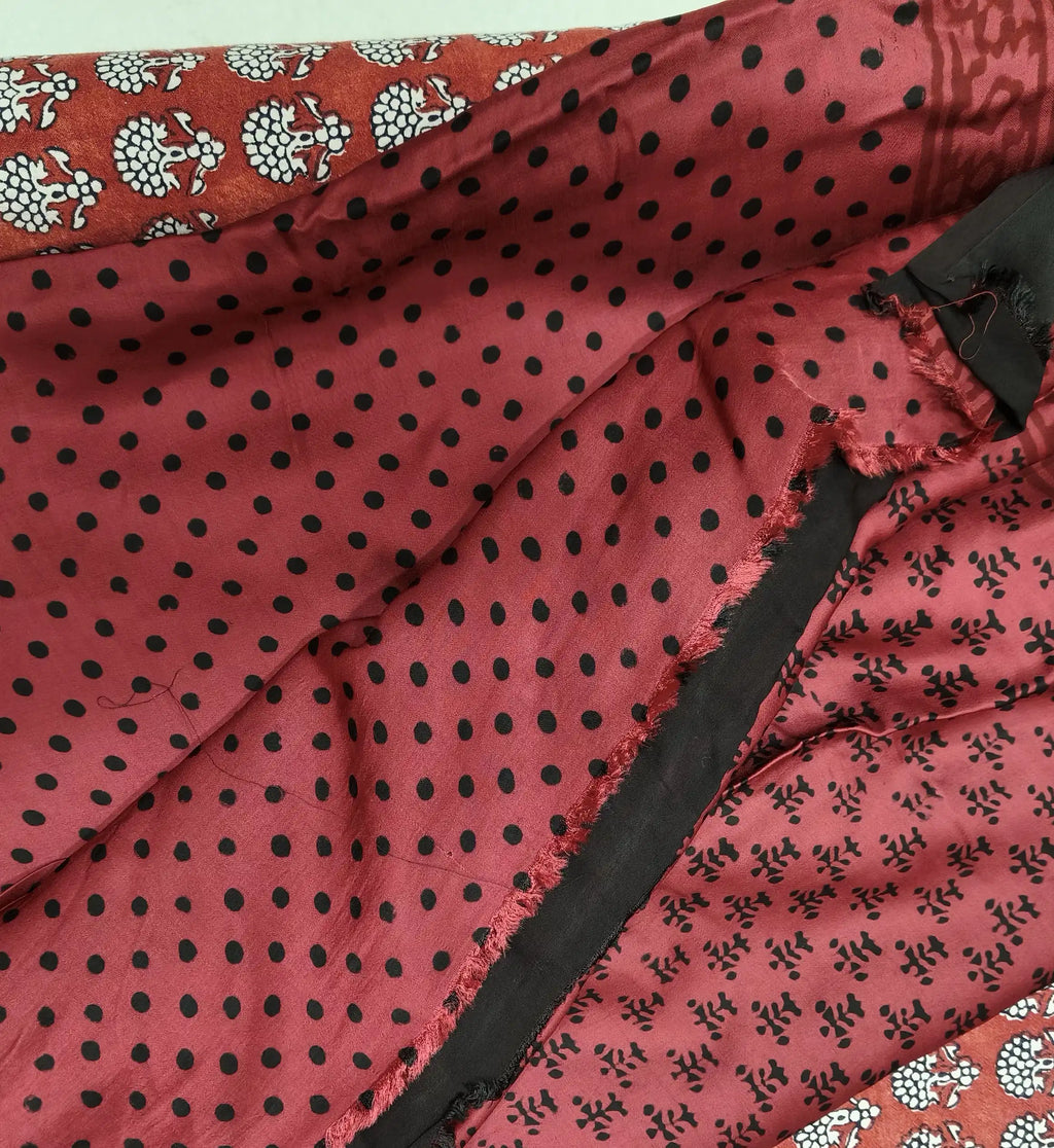 Maroon Hand Block Printed Modal Silk Saree