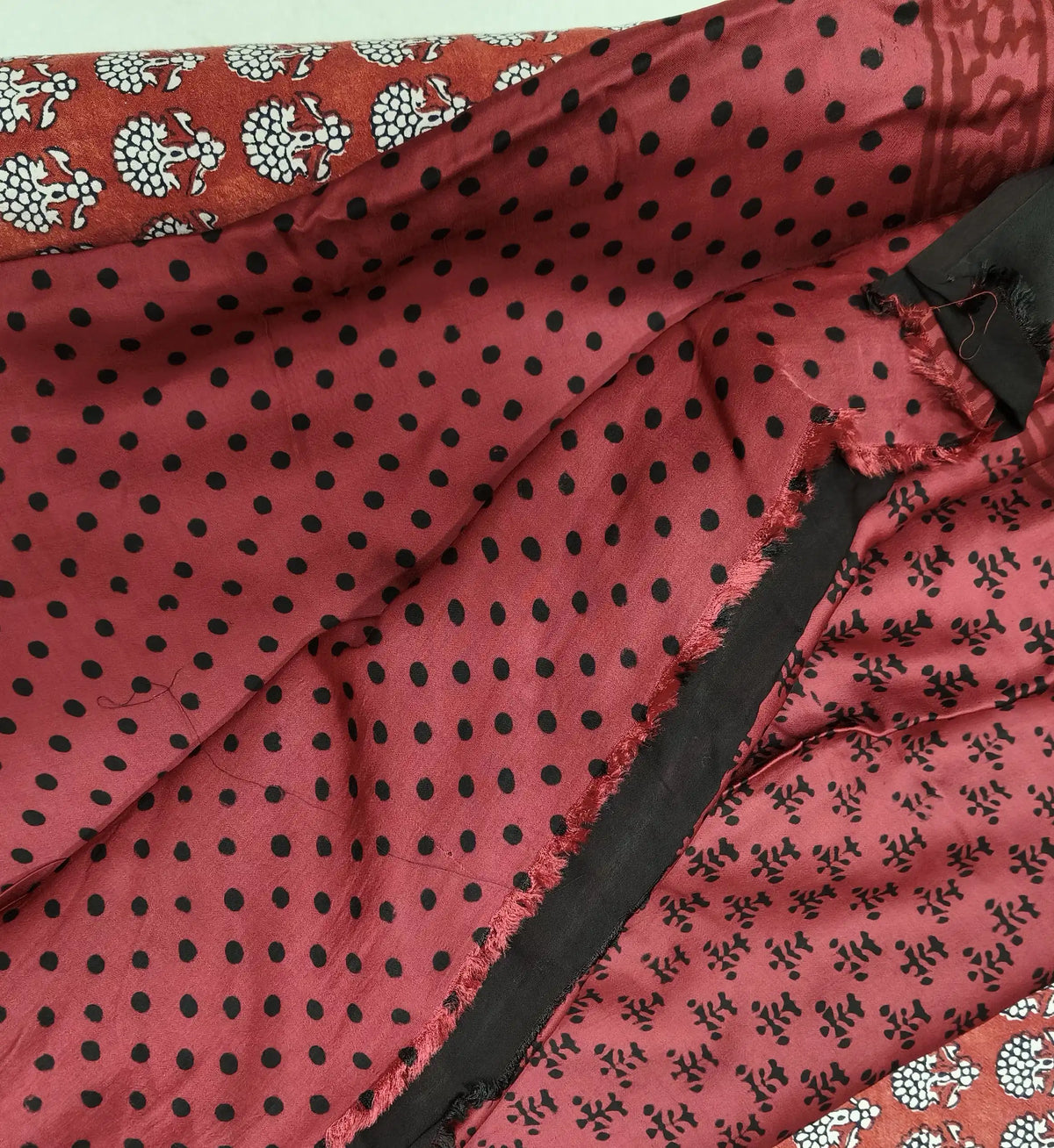 Maroon Hand Block Printed Modal Silk Saree