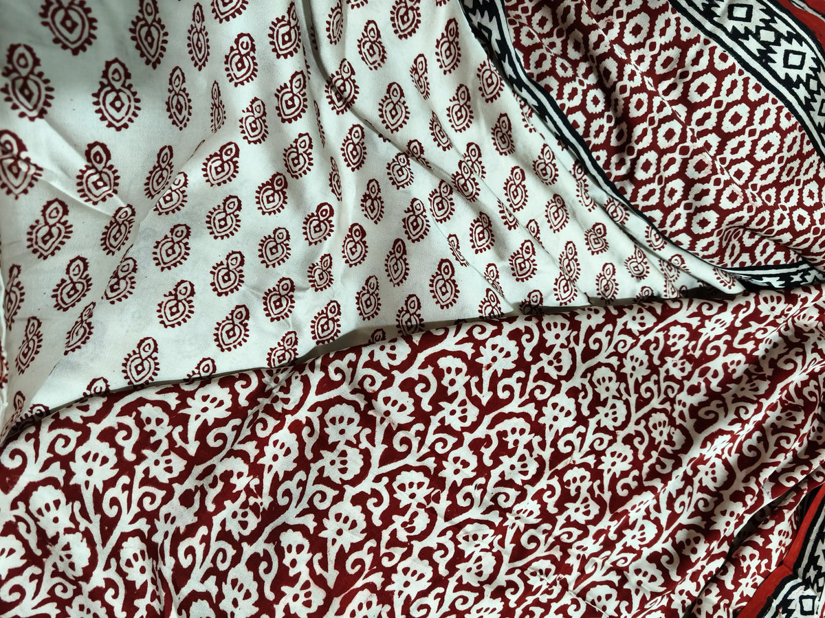 Raagrekha – Hand Block Printed Modal Silk Saree -Geometric Border
