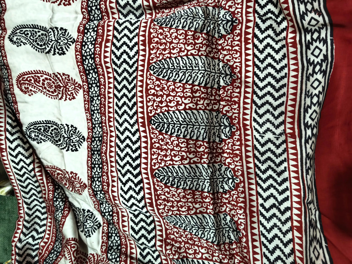Raagrekha – Hand Block Printed Modal Silk Saree -Geometric Border