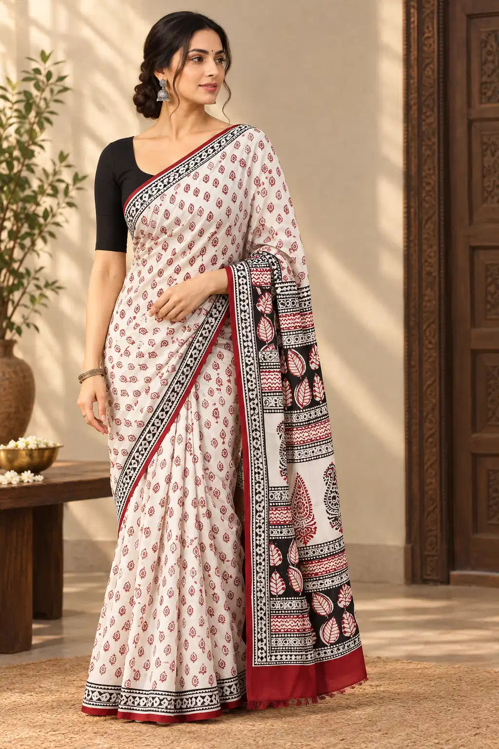 Raagrekha – Hand Block Printed Modal Silk Saree (Bigger Carry)