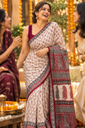 Raagrekha – Hand Block Printed Modal Silk Saree -Geometric Border