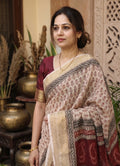 Bagh Print Dola Silk Saree (Off White)