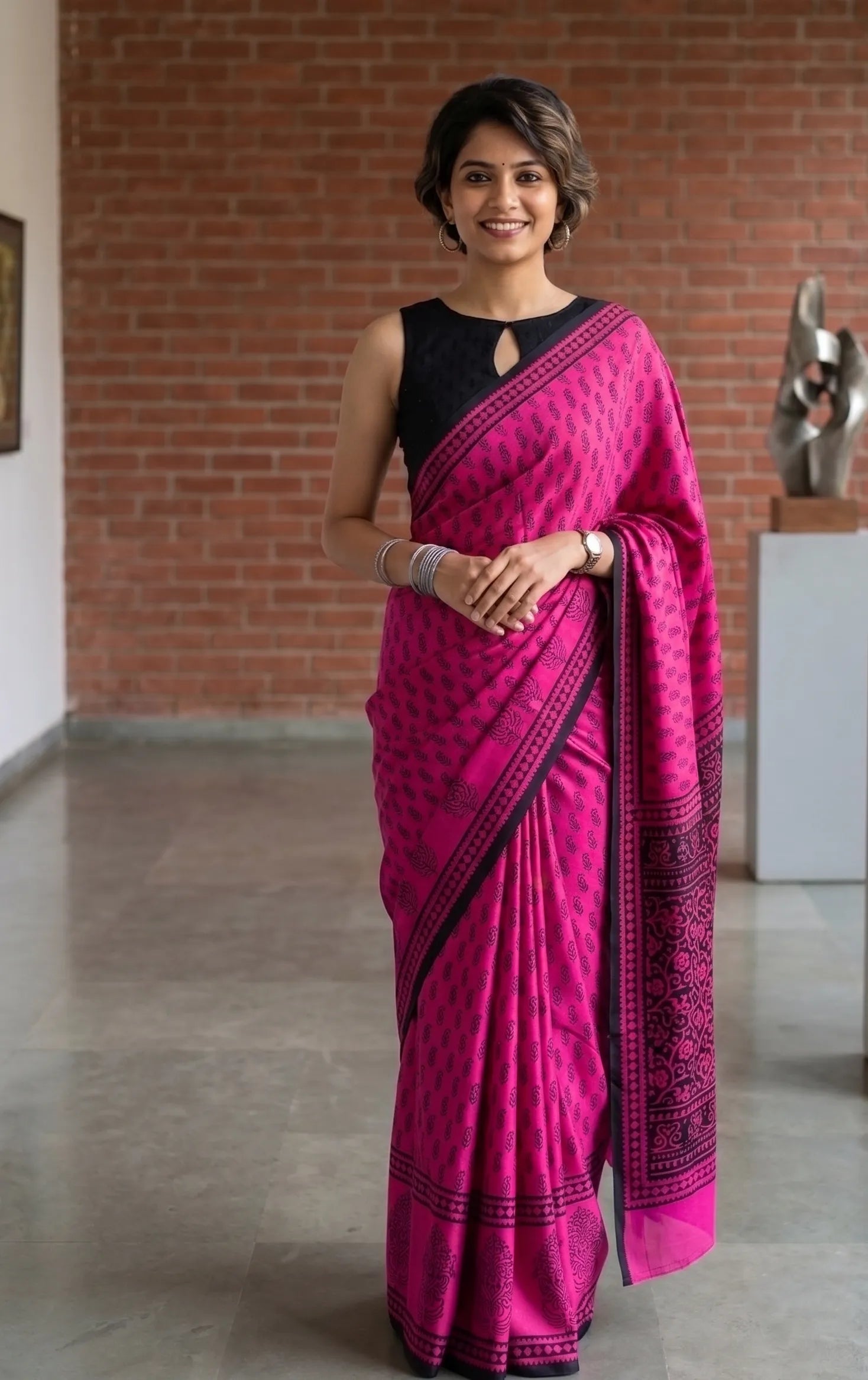 Modal Silk Saree(Fuchsia/ Pink)