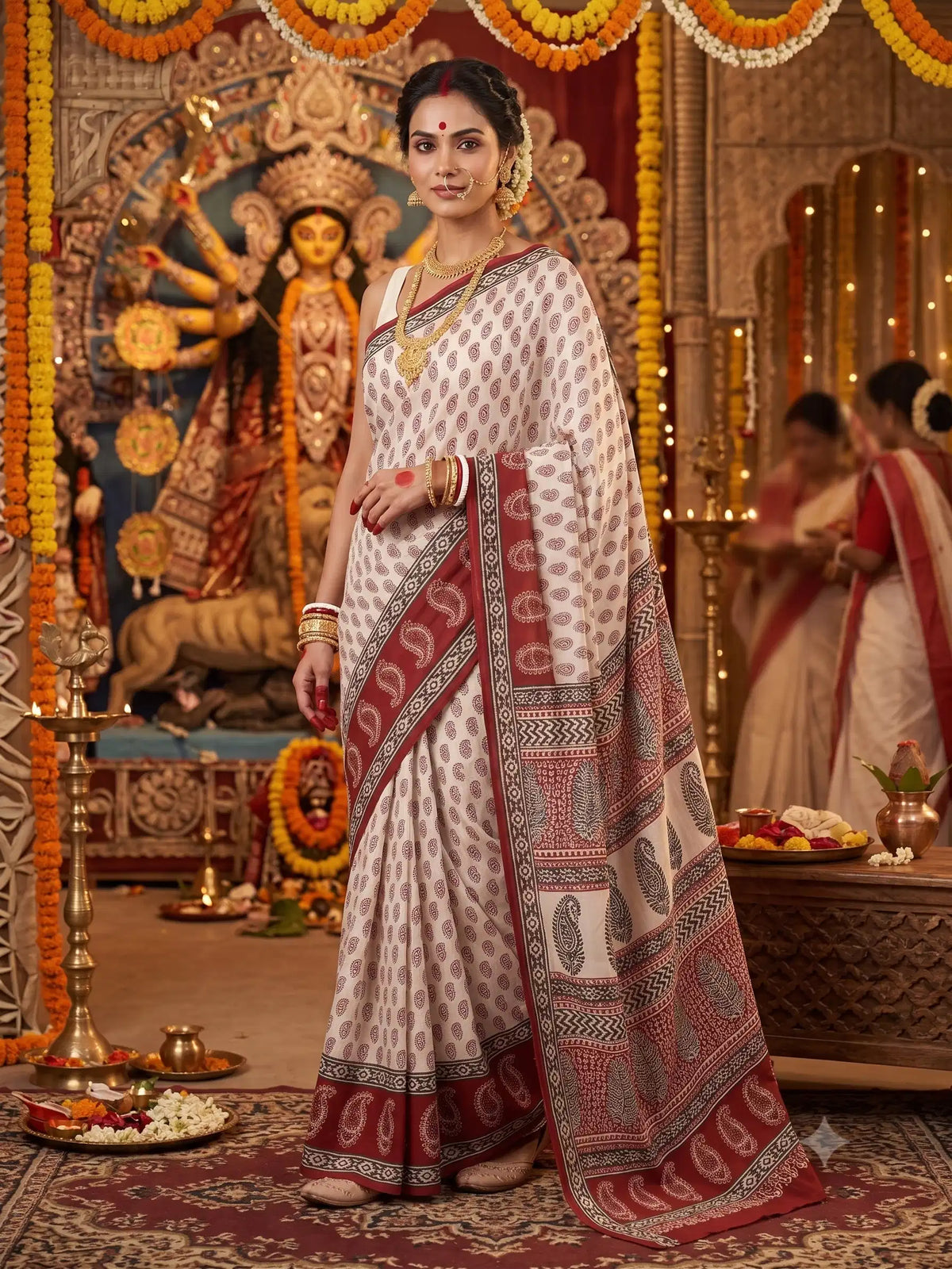 Shilapanjali – Hand Block Printed Modal Silk Saree