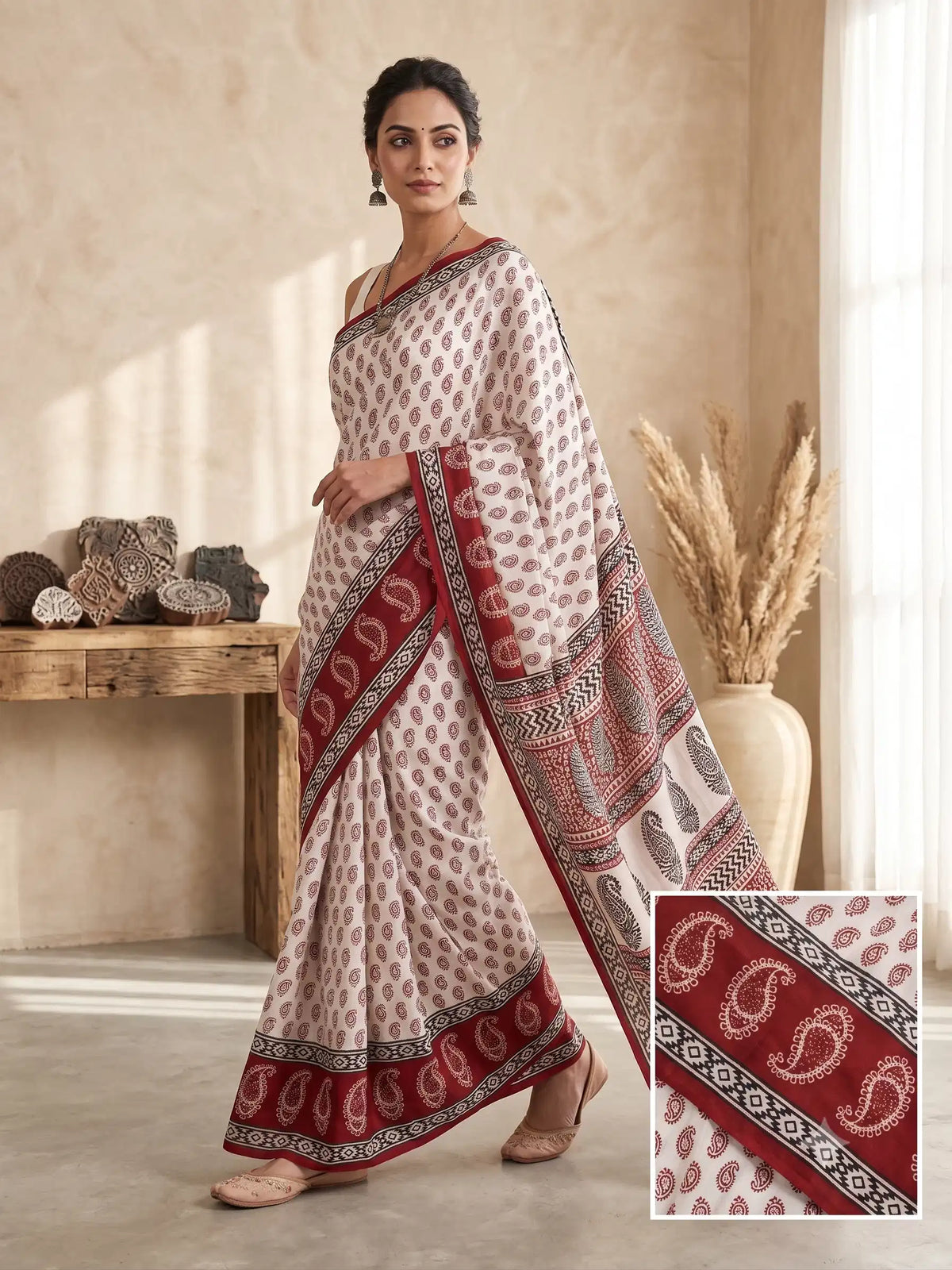 Shilapanjali – Hand Block Printed Modal Silk Saree