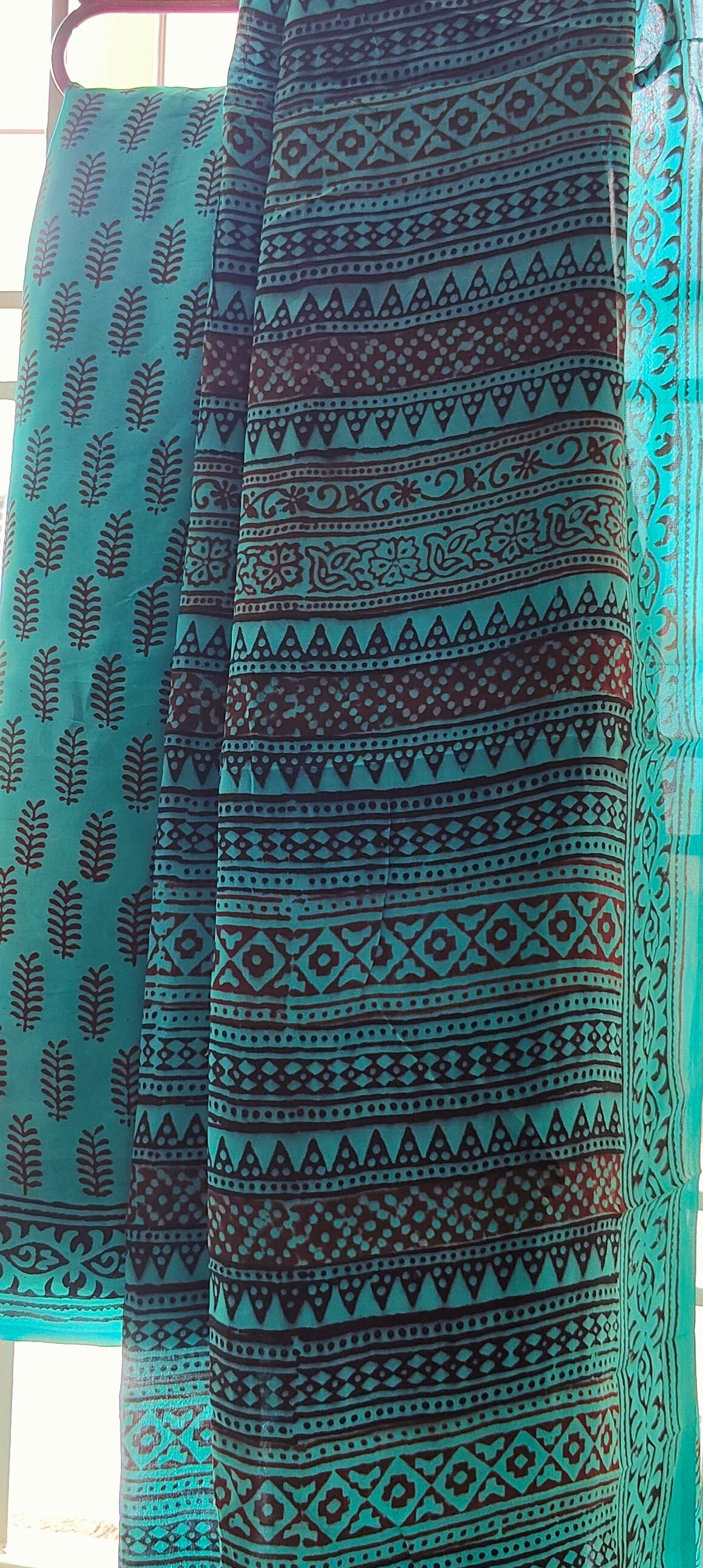 Bagh Print Chinon Saree (Teal)