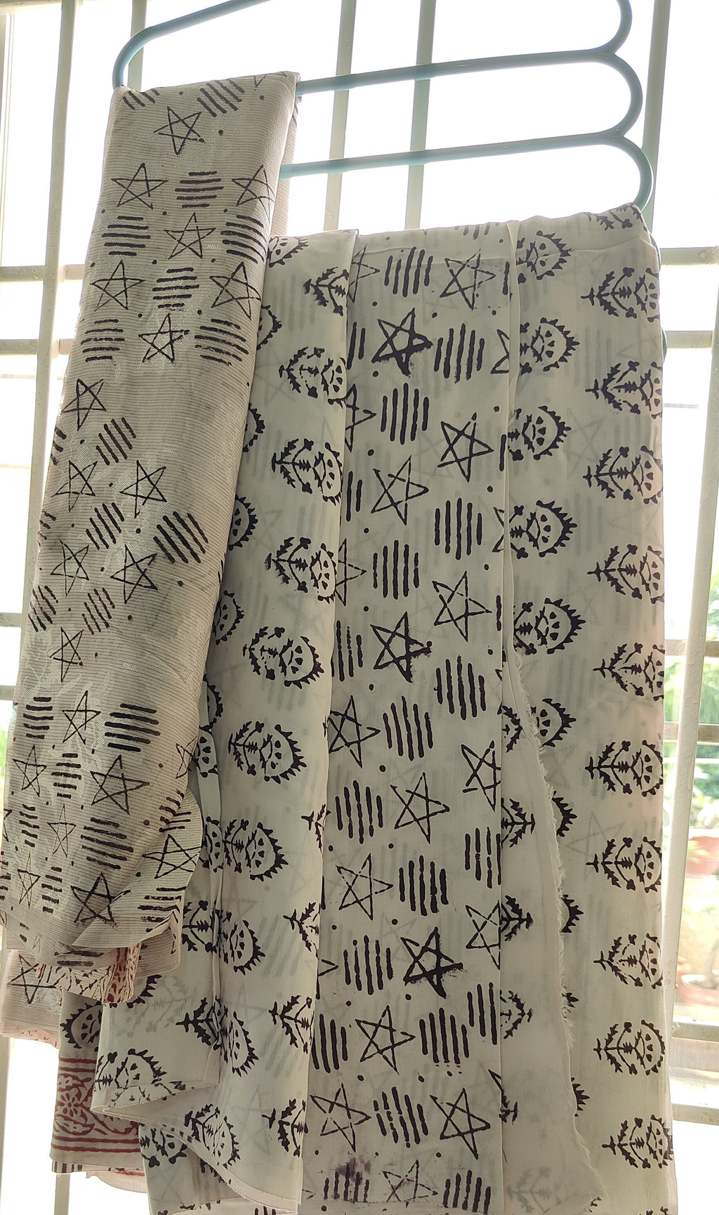 Bag Print Suit material with Chiffon Duppatta (Black and White)