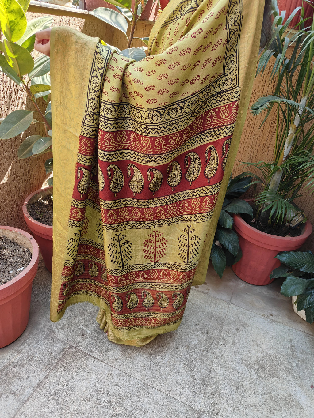 Bagh Print Dola Silk Saree (Mehndi Green)