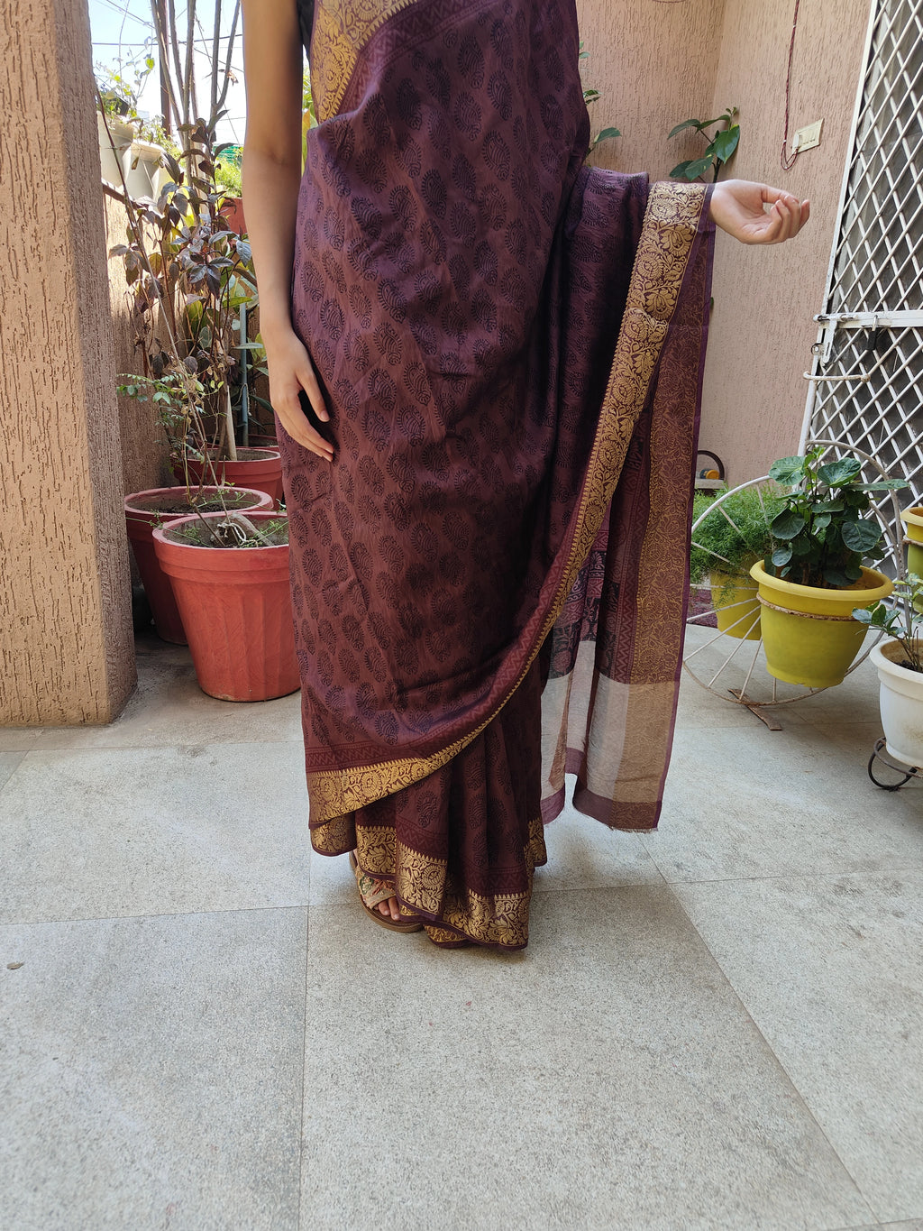 Bagh Print Dola Silk Saree (Mahogany)
