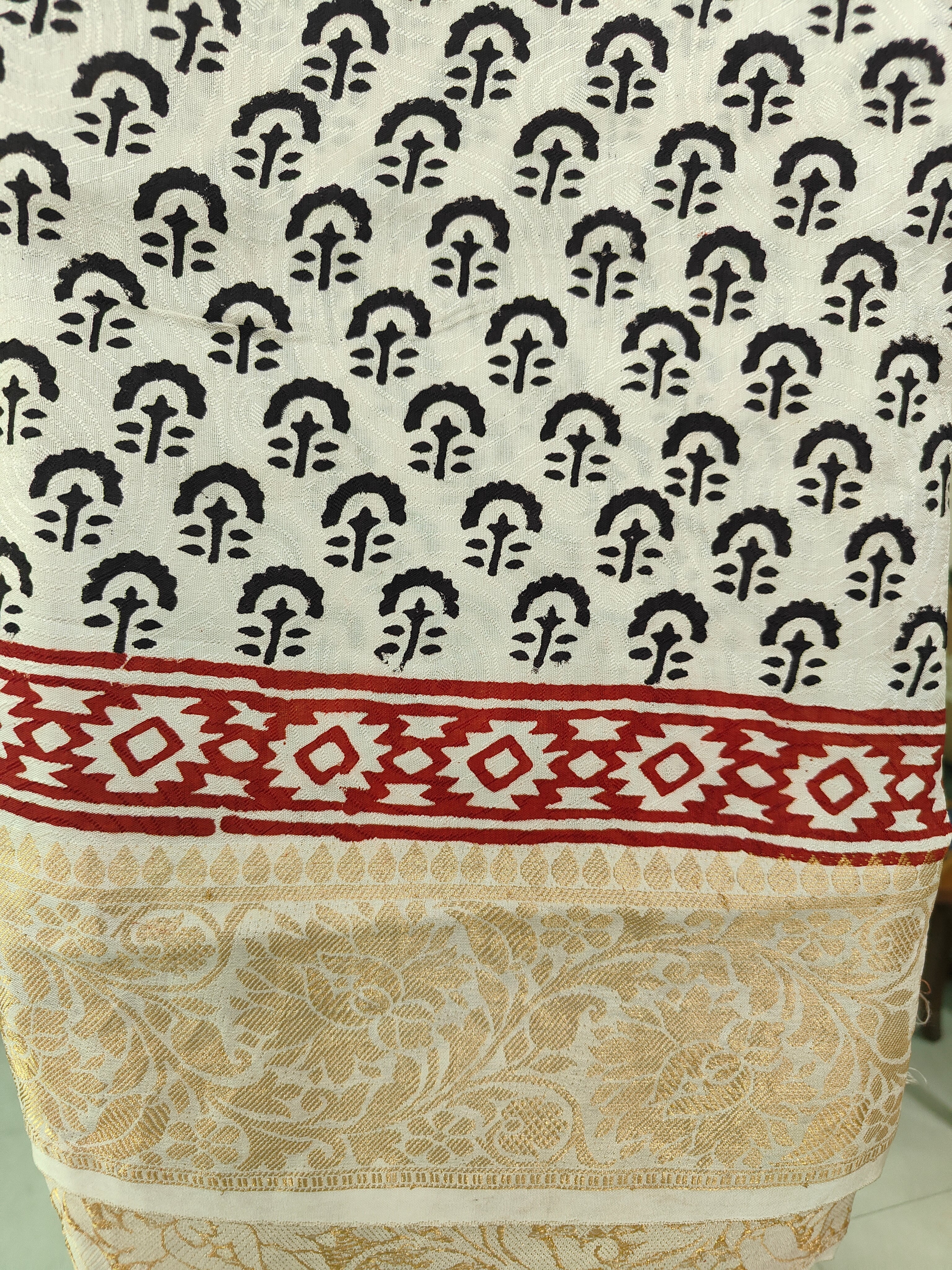 Bagh Print Dola Silk Saree (White)