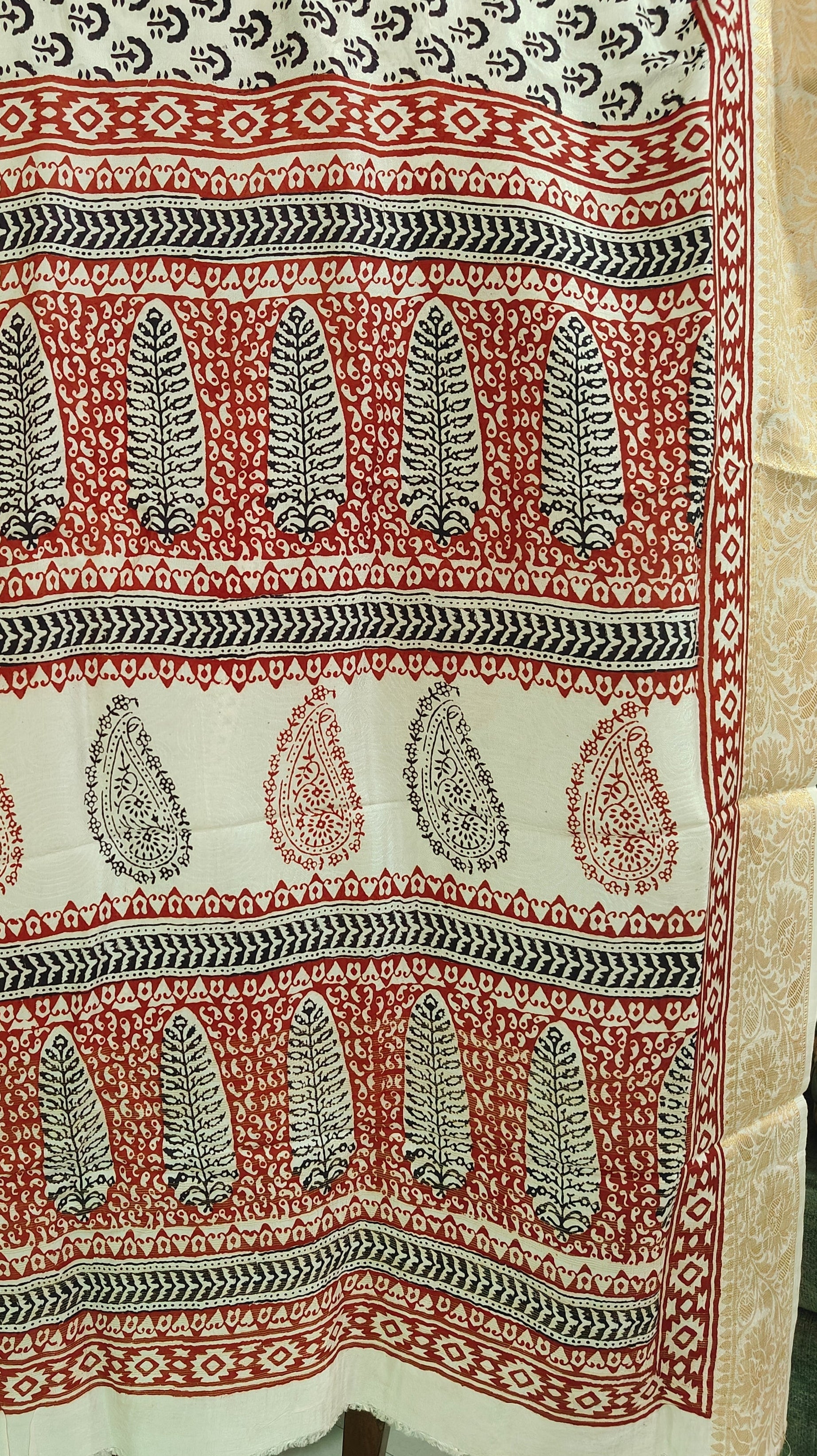 Bagh Print Dola Silk Saree (White)