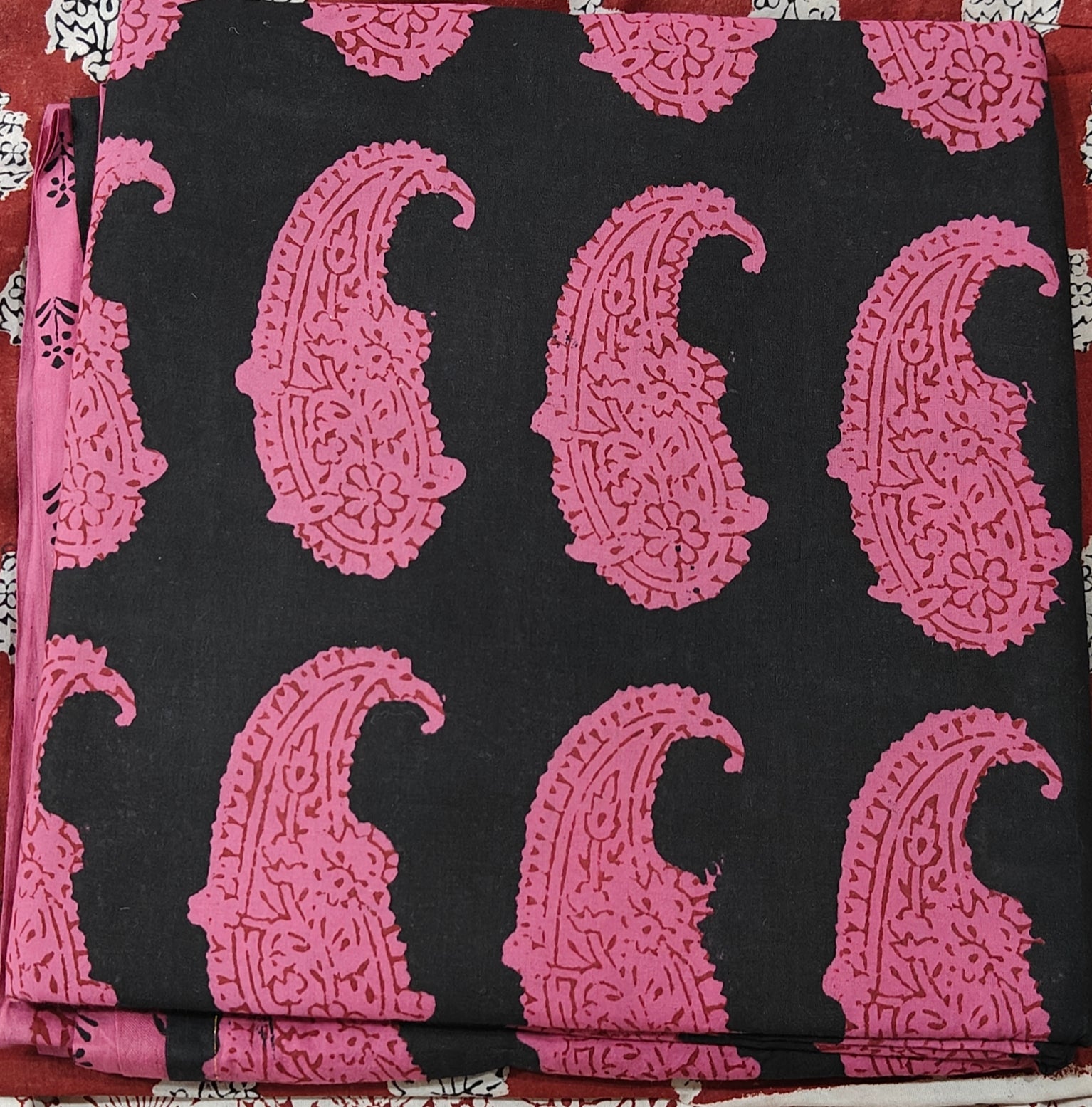 Pure Cotton Complete Salwar Suite material with Dupatta (Pink n Black)