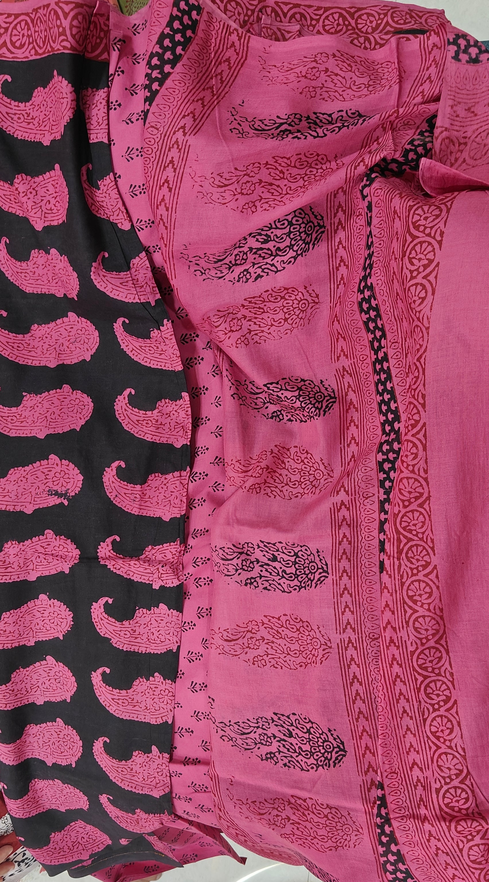 Pure Cotton Complete Salwar Suite material with Dupatta (Pink n Black)