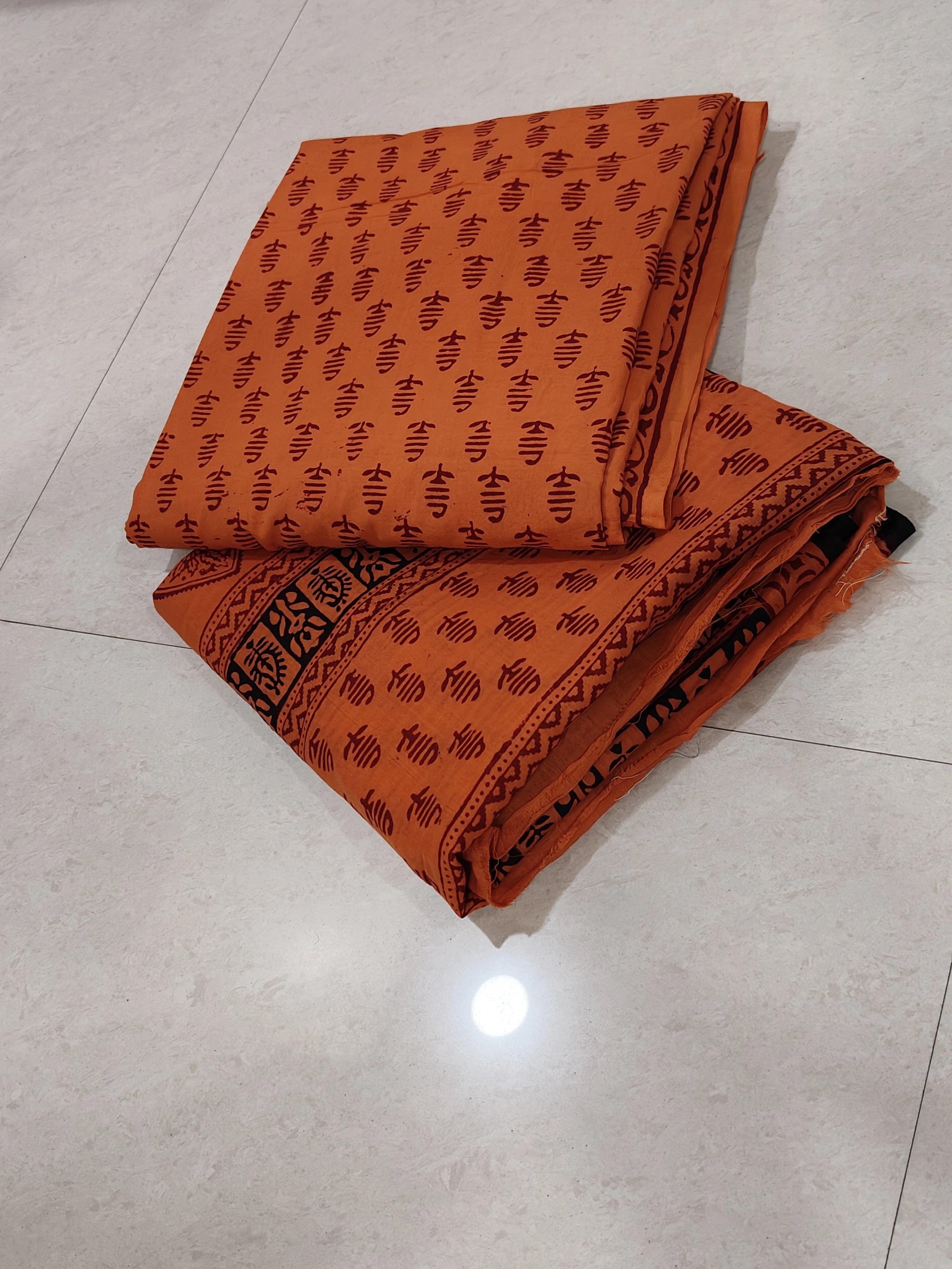 Handmade Bagh Block Print Pure Cotton Unstitched Salwar Suit(Kesariya)