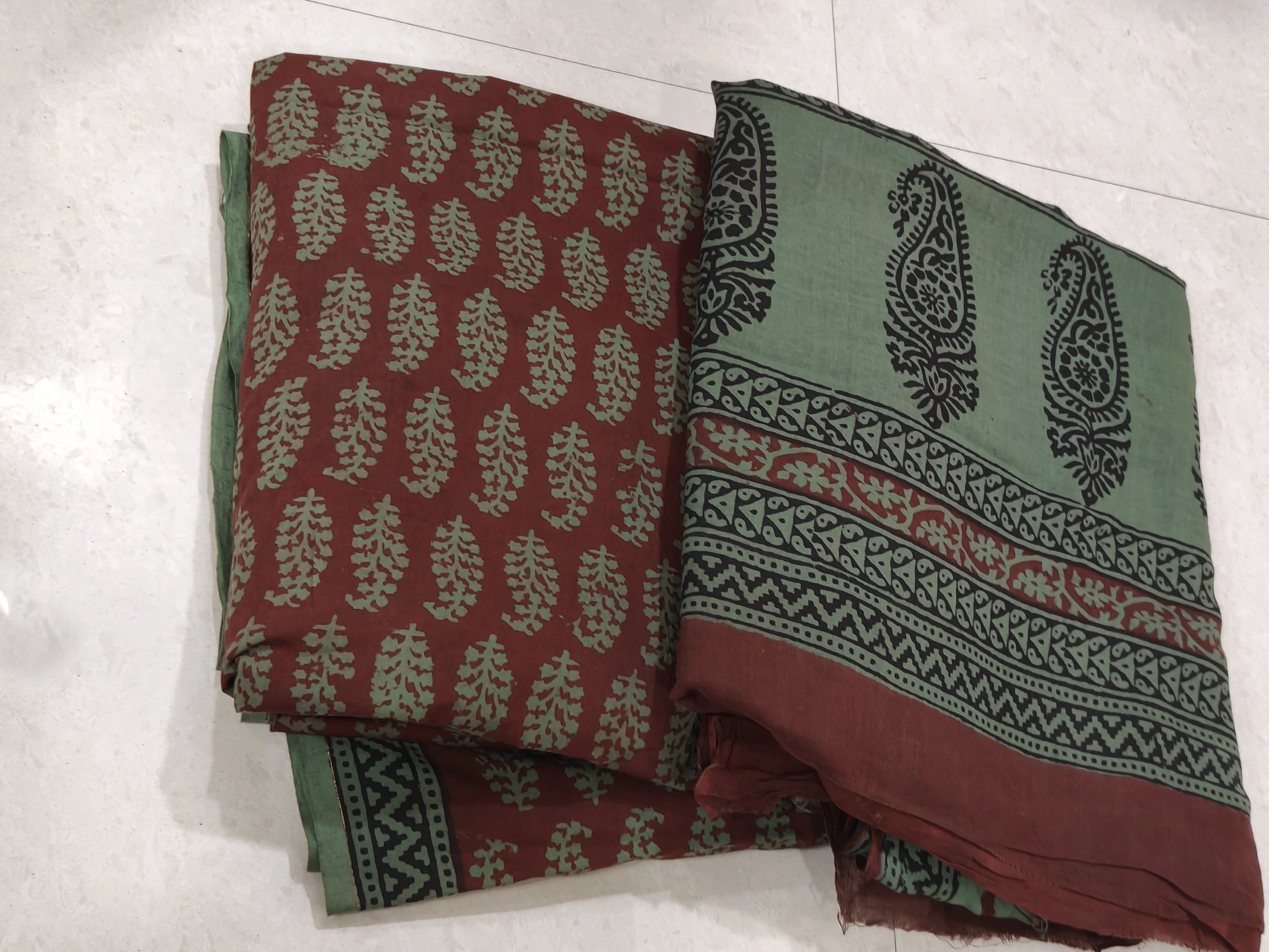 Handmade Bagh Block Print Pure Cotton Unstitched Salwar Suit (Maroon)