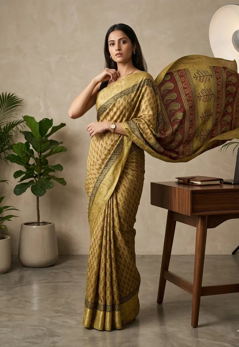 Bagh Print Dola Silk Saree (Mehndi Green)