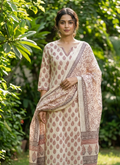 Authentic Dhar Bagh Maroon block print on fine white muslin unstitched suit with a coordinating chiffon dupatta.