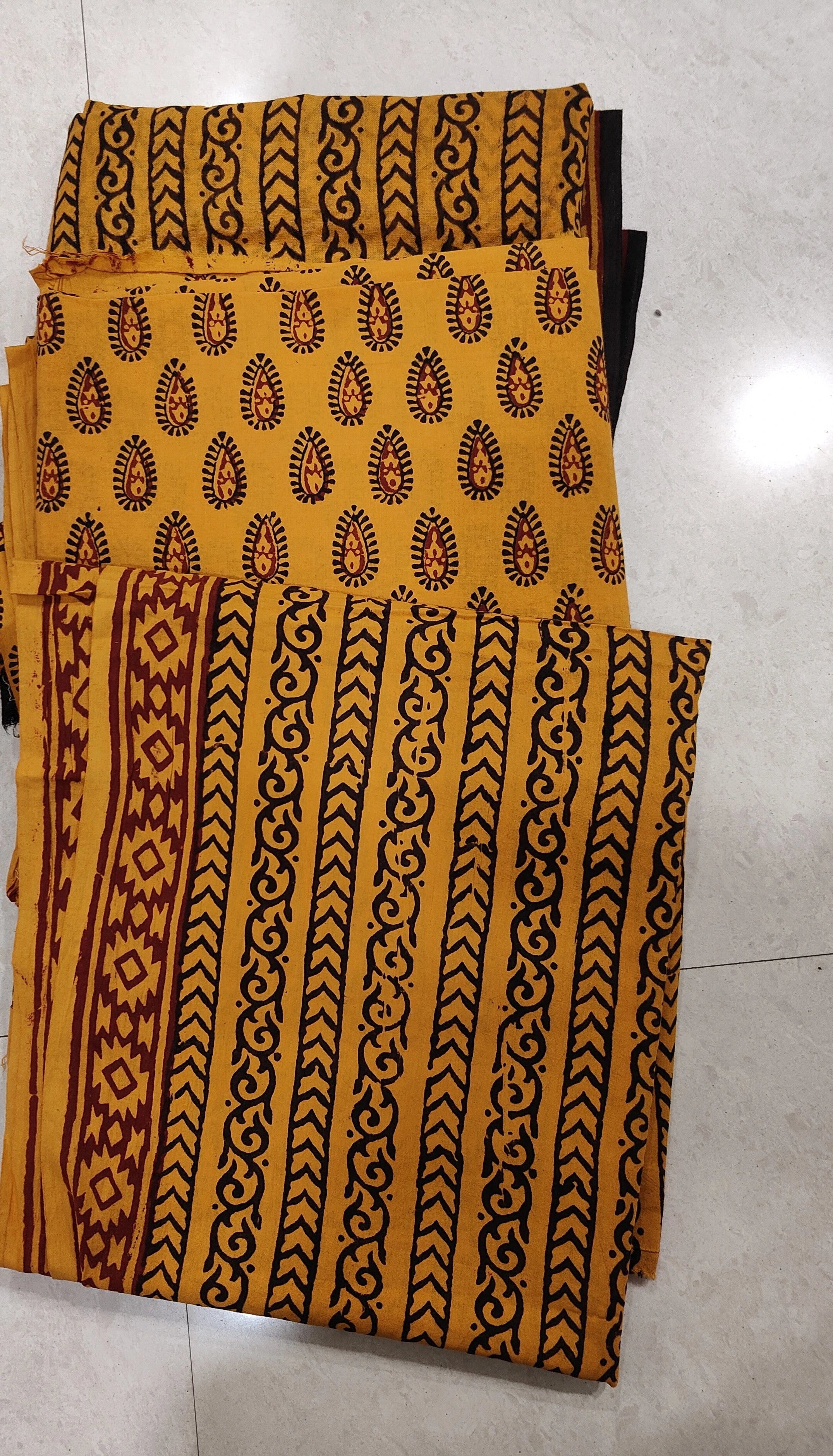 Handmade Bagh Block Print Pure Cotton Unstitched Salwar Suit(Yellow1)