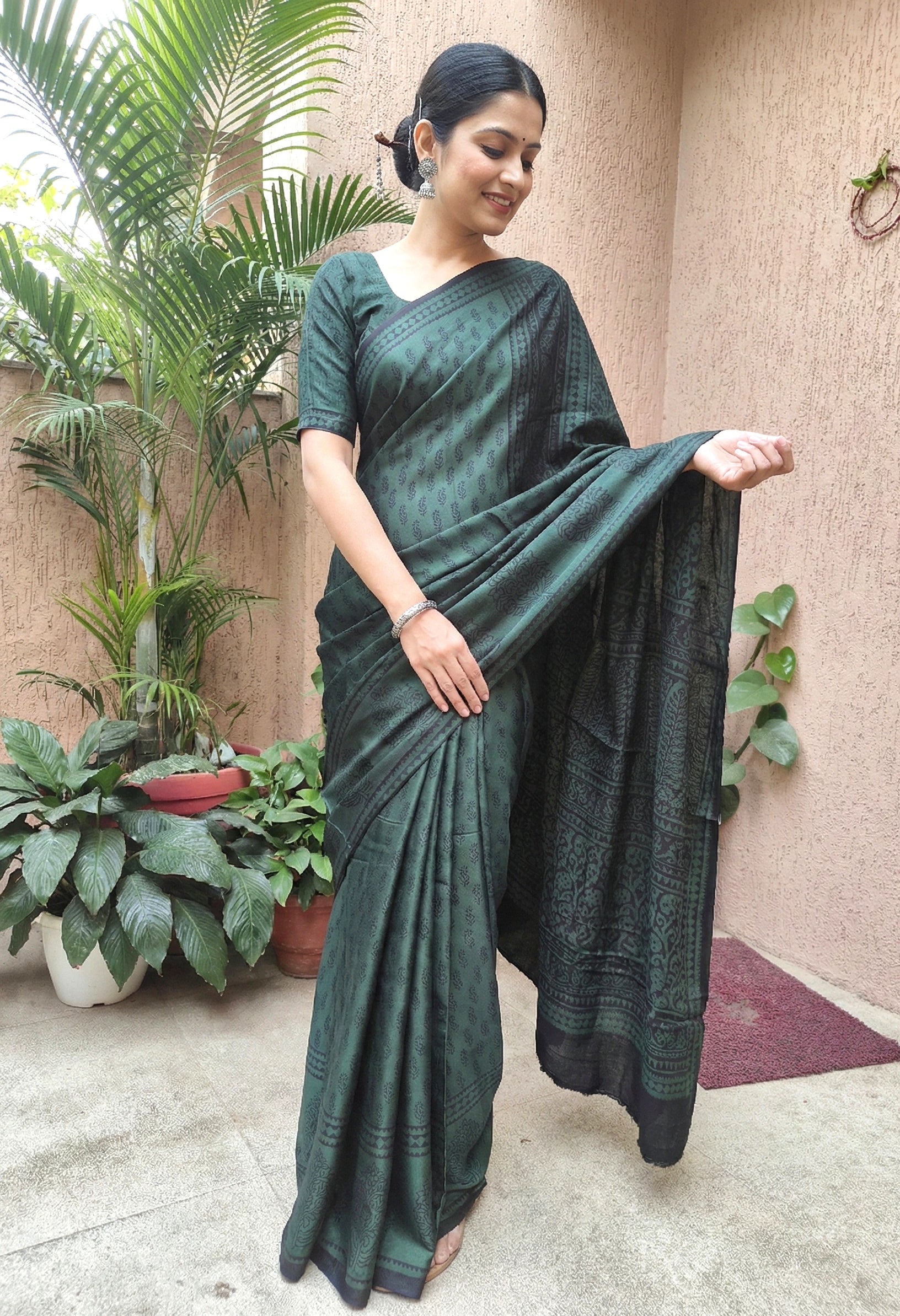 Modal Silk Saree(Bottle Green)(Moongiya)