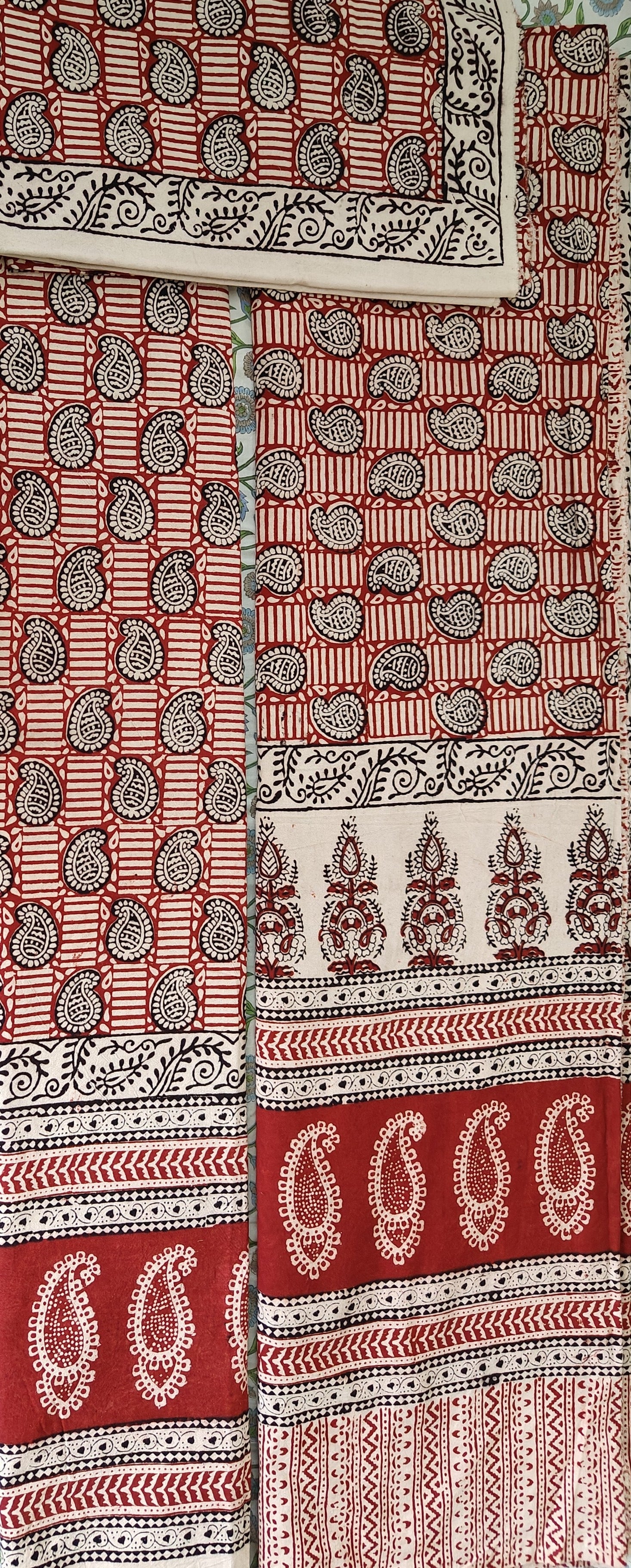Handmade Bagh block print in traditional offwhite with geometric block cairy pattern double bedsheet ,pillow cover with curtains