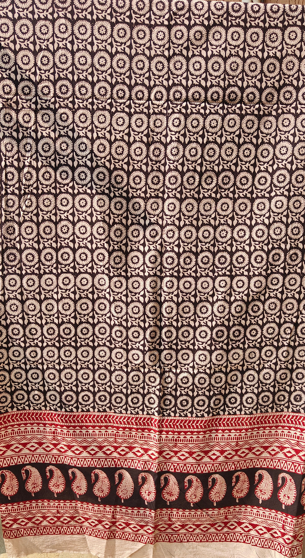 Handmade Bagh block print in traditional offwhite with circular geometric block black pattern  curtain c