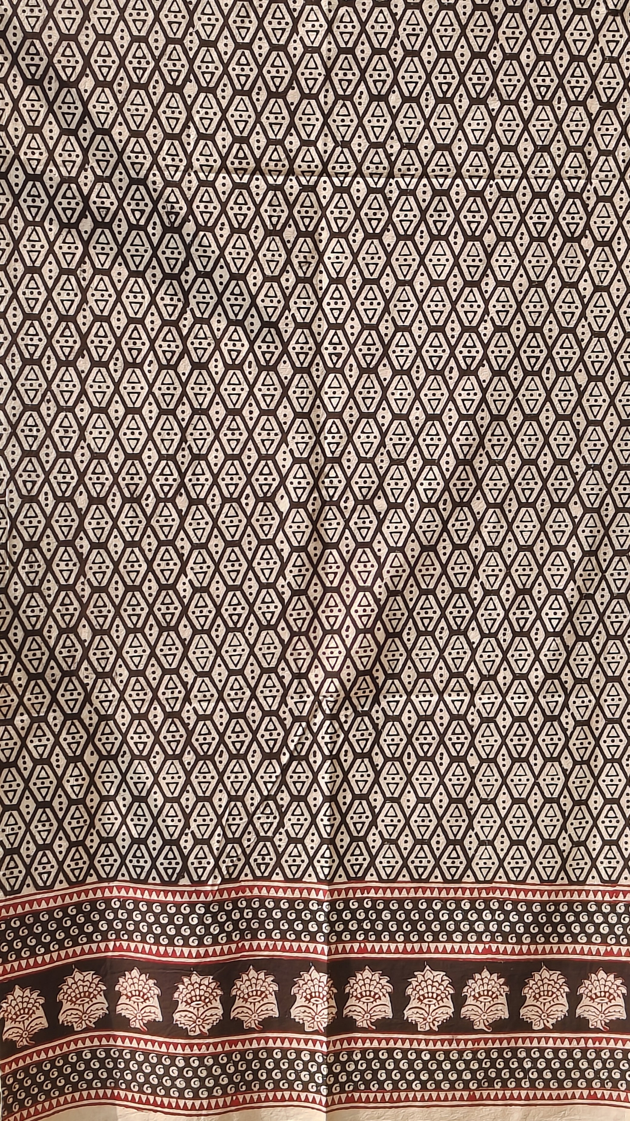 Handmade Bagh block print in traditional offwhite with geometric block madder red pattern curtain combo