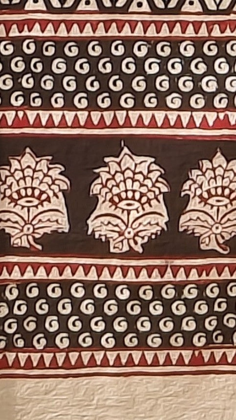 Handmade Bagh block print in traditional offwhite with geometric block black pattern curtain combo