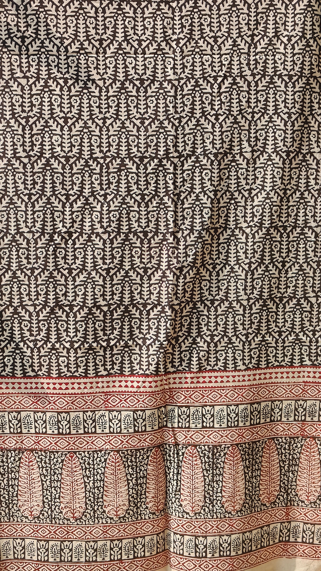 Handmade Bagh block print in traditional offwhite with small leaf block black pattern curtain combo
