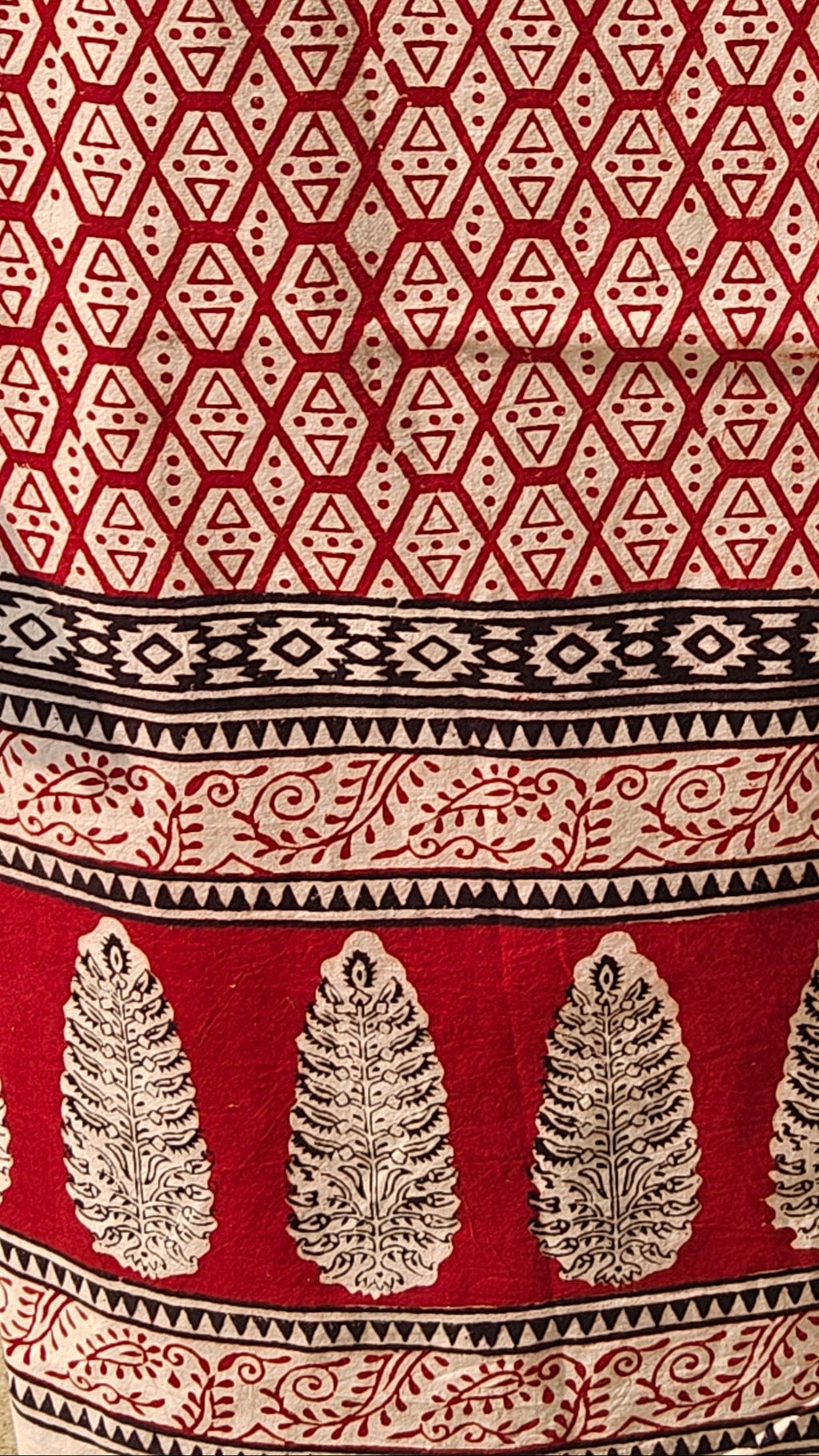 Handmade Bagh block print in traditional offwhite with geometric block madder red pattern curtain combo