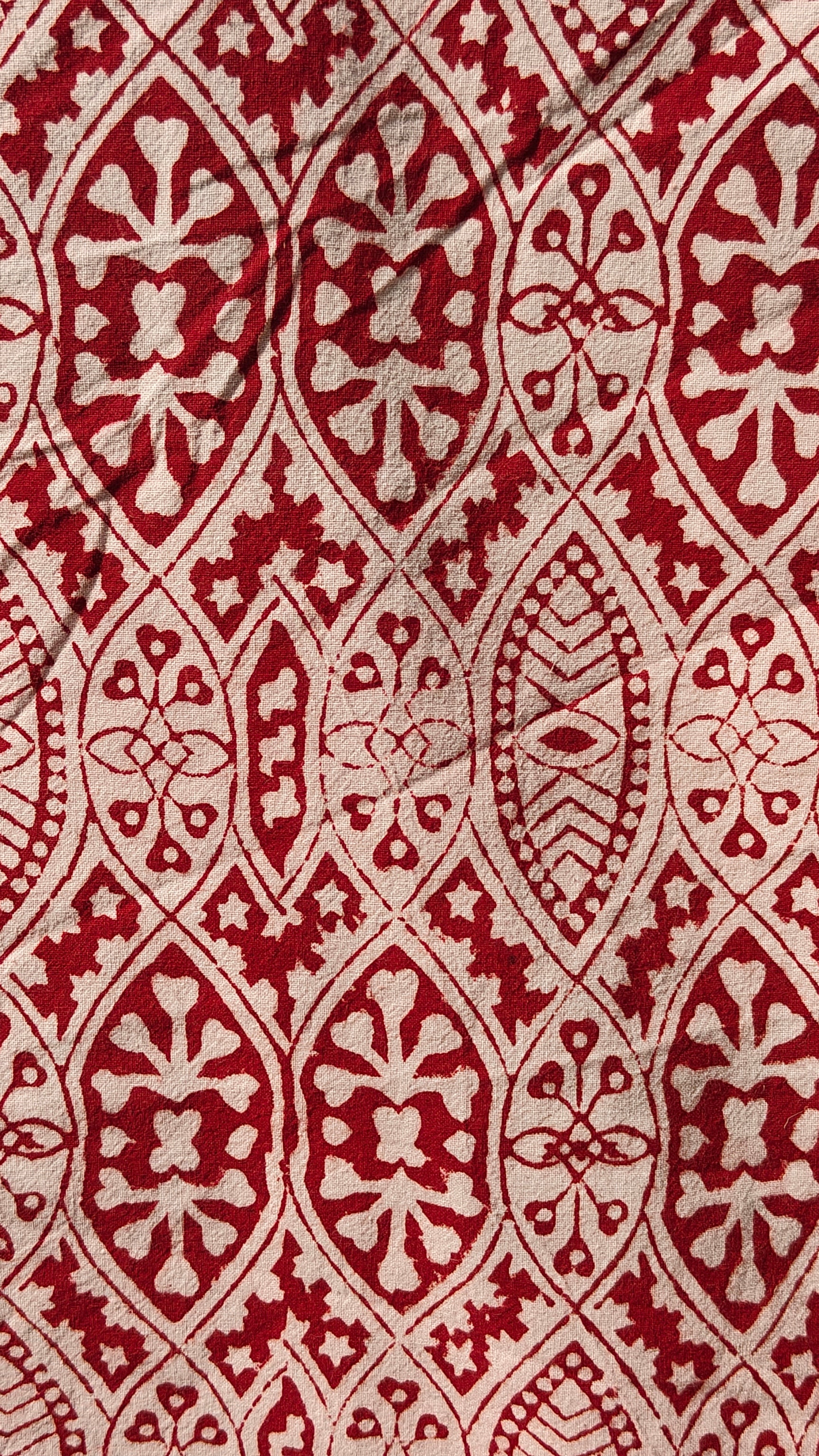 Set of handmade Bagh block print in traditional offwhite with red  big  block and madder red pattern with big leaf bold border three curtains