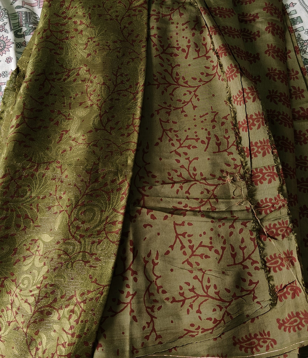 Authentic Dhar Bagh block print on fine muslin unstitched suit with a coordinating chiffon dupatta.