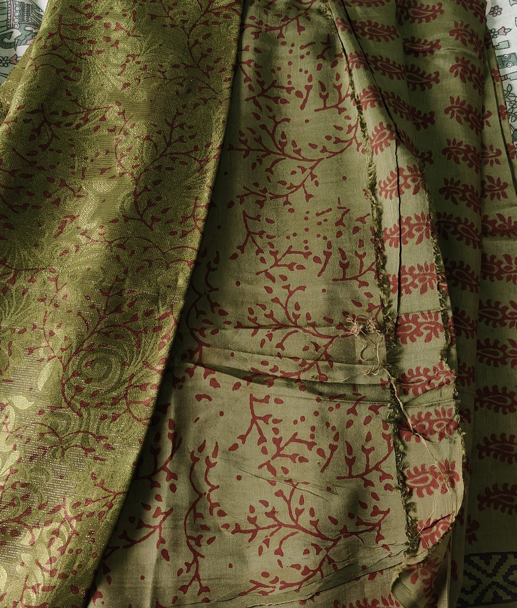Authentic Dhar Bagh block print on fine muslin unstitched suit with a coordinating chiffon dupatta.