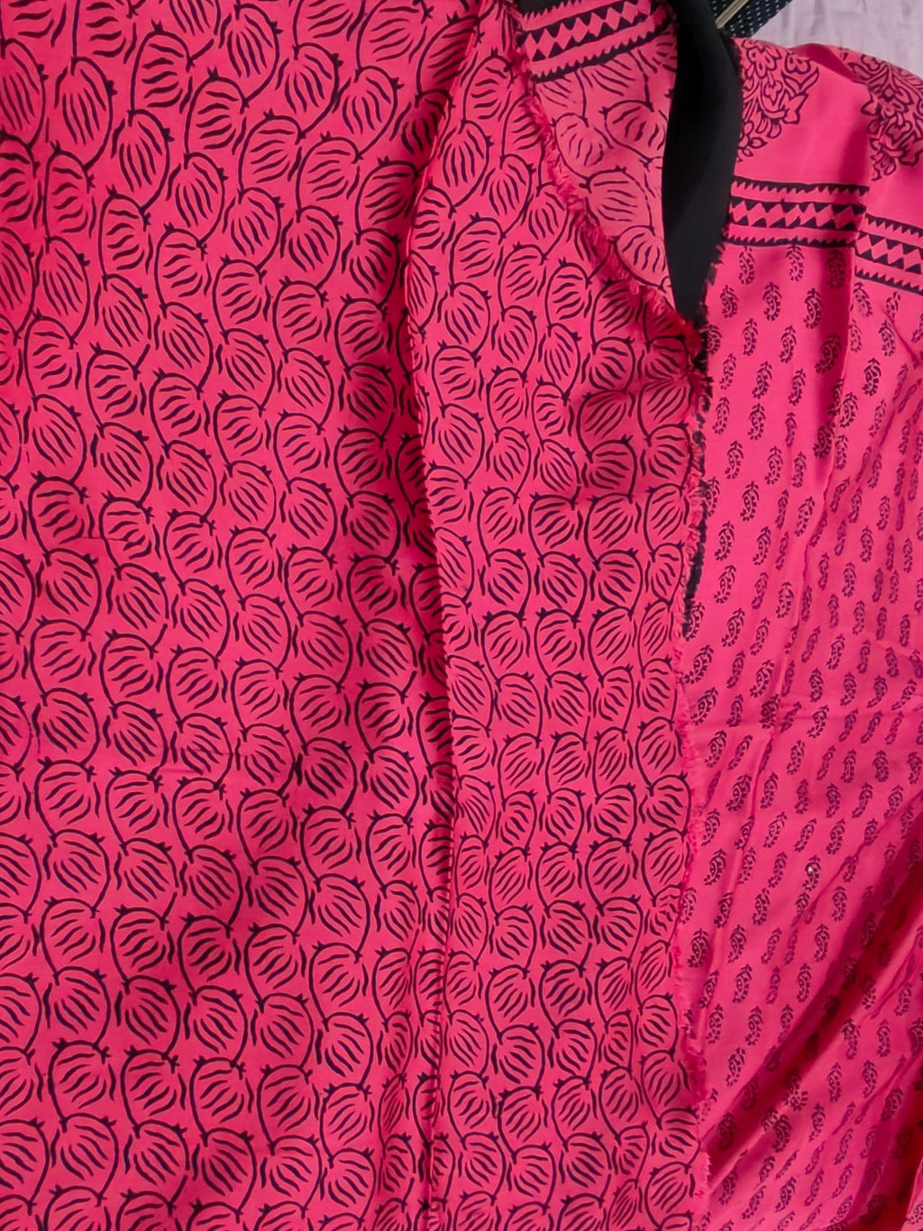 authentic hand-carved wooden block prints on a Modal silk fabric, showcasing traditional Bagh floral motifs