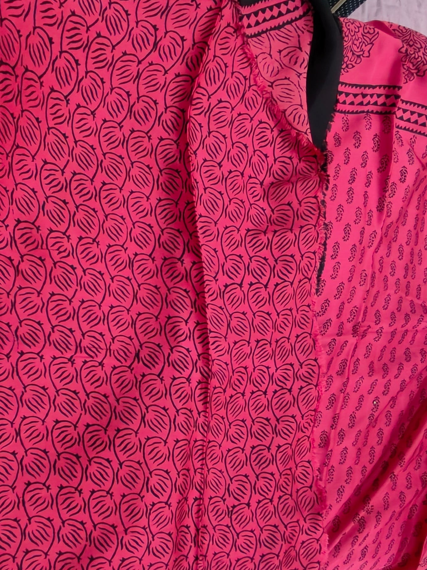 authentic hand-carved wooden block prints on a Modal silk fabric, showcasing traditional Bagh floral motifs