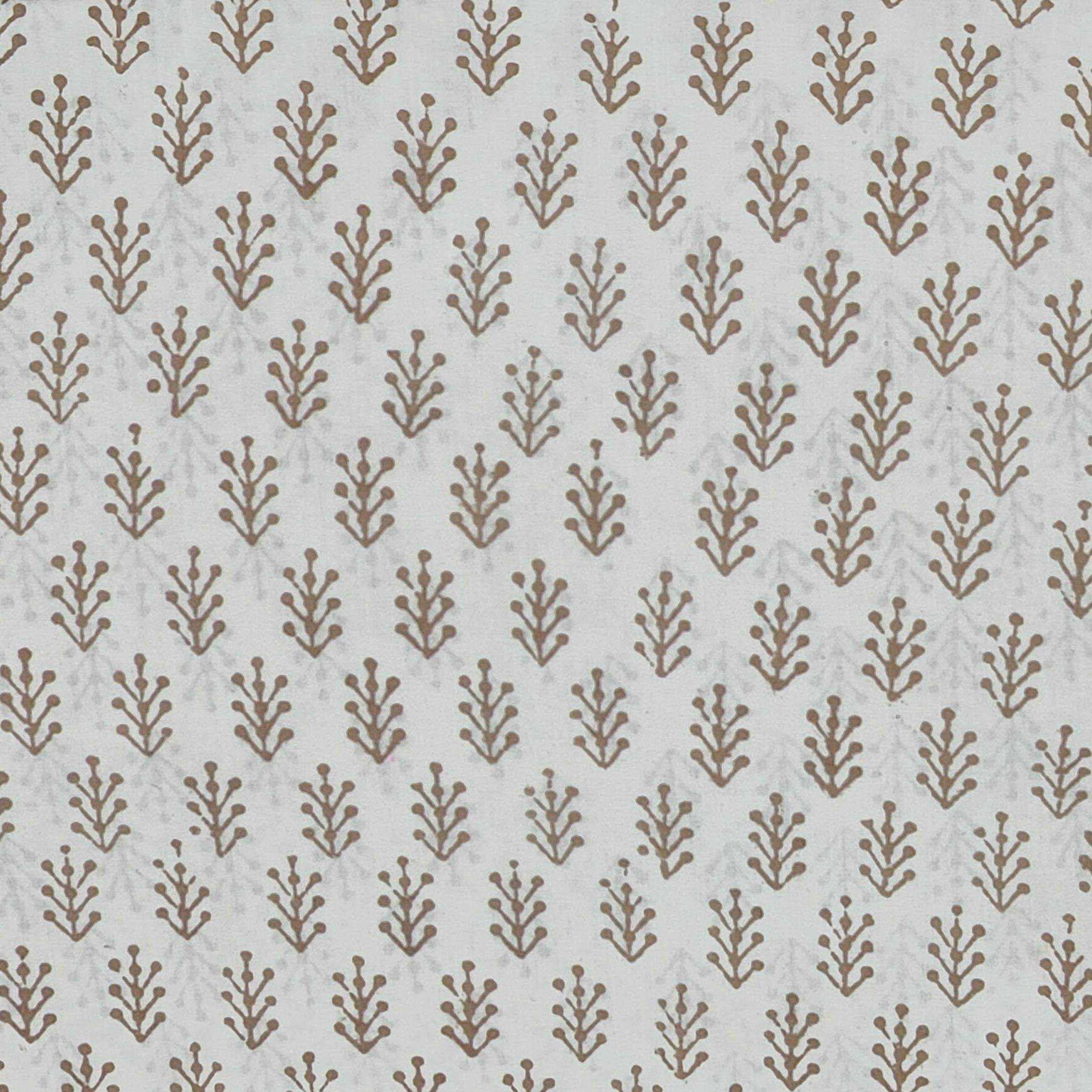 Traditional Dhar Bagh block print on off-white pure cotton fabric; copper-colored handmade palm motifs on an unstitched suit set with dupatta