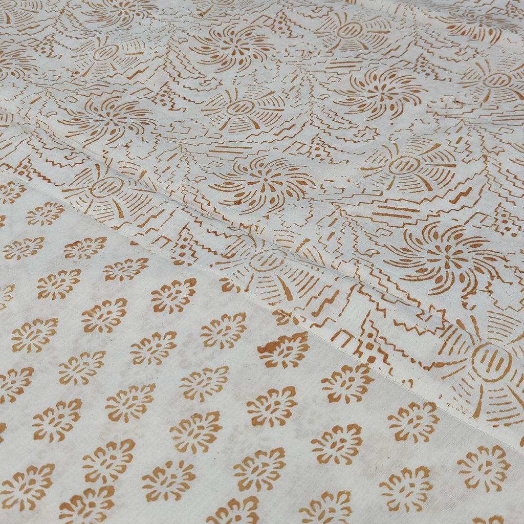 Authentic Dhar Bagh block print unstitched pure cotton with natural vegetable dye suit set with dupatta for summer wear.