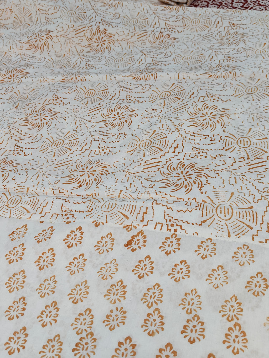 Authentic Dhar Bagh block print unstitched pure cotton with natural vegetable dye suit set with dupatta for summer wear
