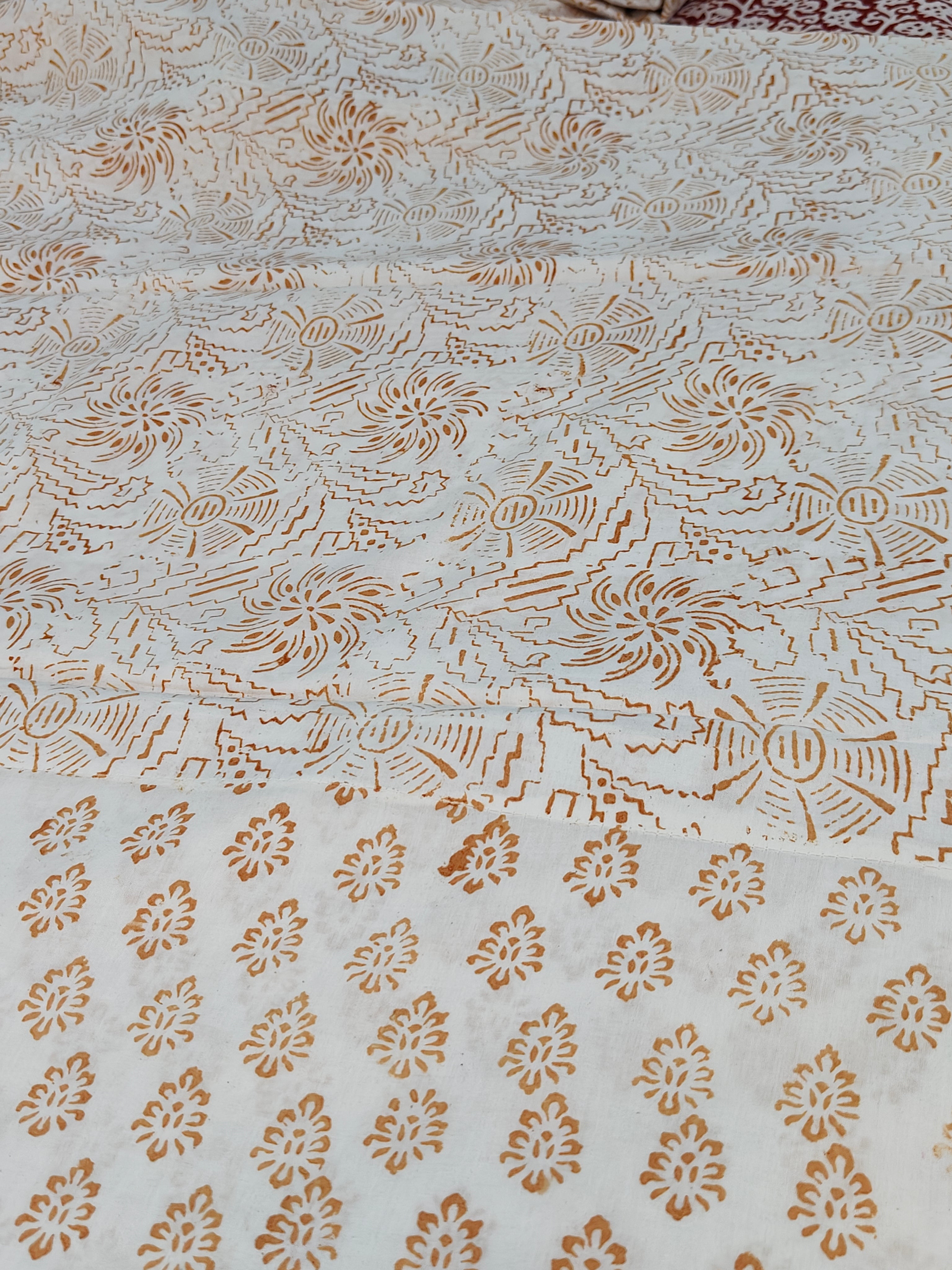 Authentic Dhar Bagh block print unstitched pure cotton with natural vegetable dye suit set with dupatta for summer wear