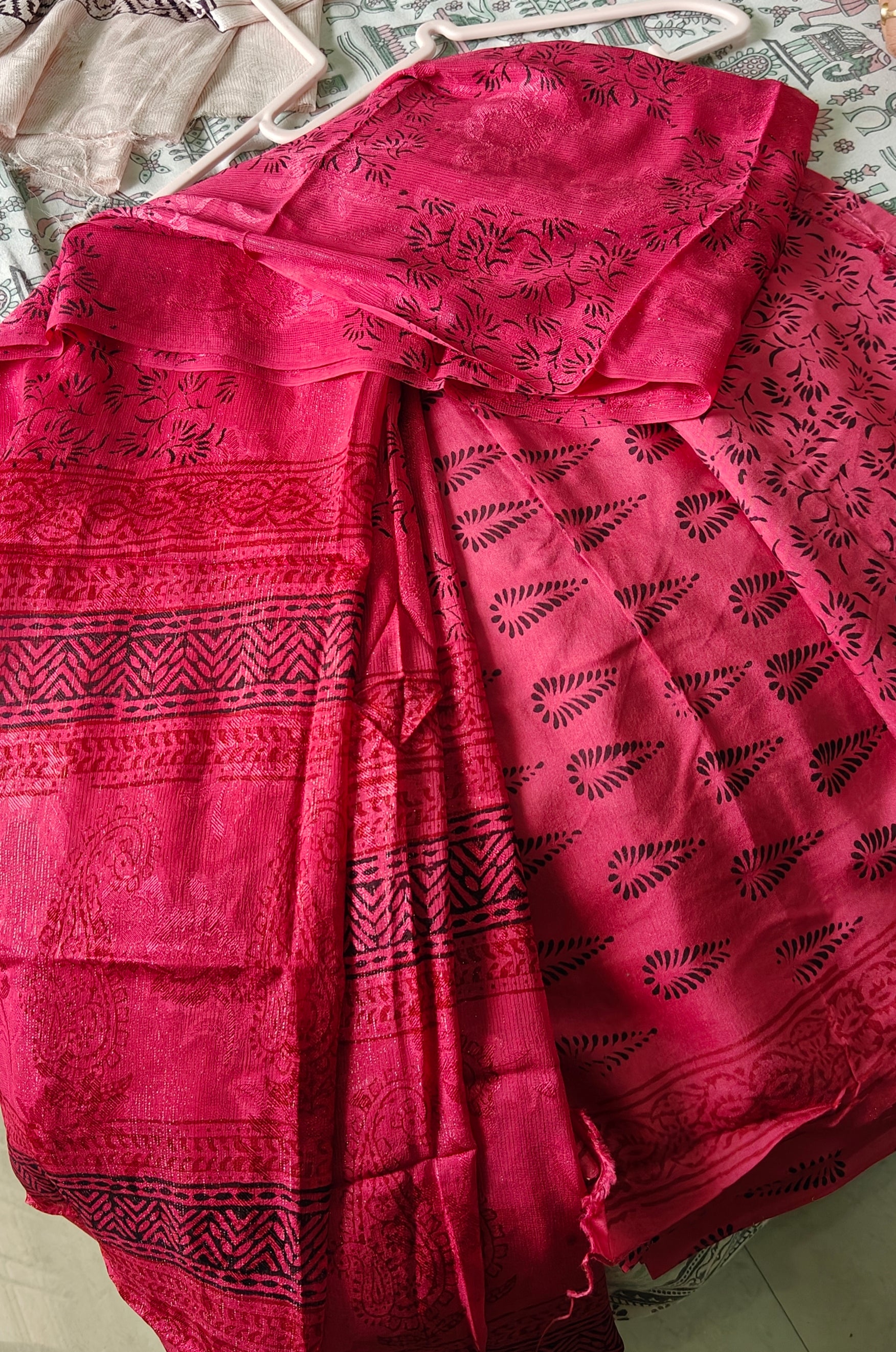 Authentic Dhar Bagh block print on fine muslin unstitched suit with a coordinating chiffon dupatta.