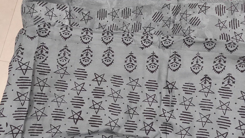 Bag Print Suit material with Chiffon Duppatta (Black and White)