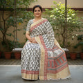 Bagh Print Dola Silk Saree (White)
