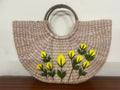 Sun-Kissed Marigold Handwoven Crescent Straw Bag with Yellow Floral Embroidery